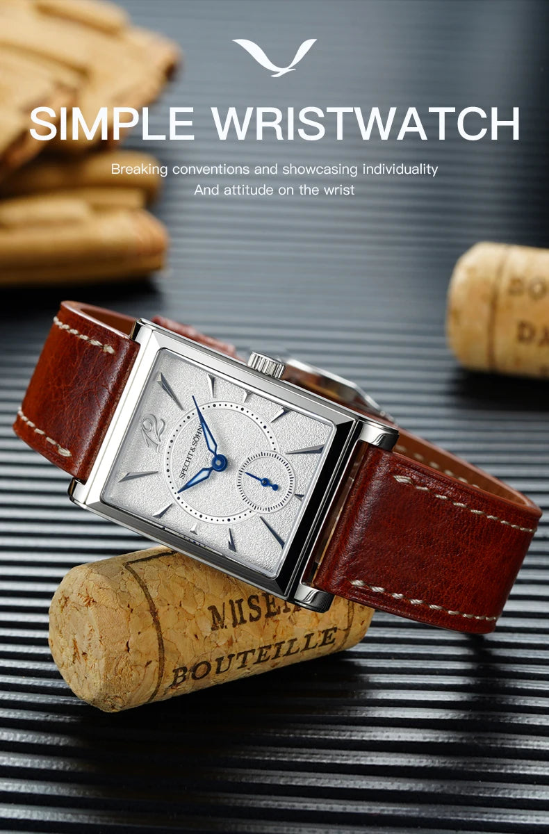 Specht & Söhne 2025 New fashion Square Watch For Men Chronograph Sports Watches Stainless Steel Sapphire Crystal 50M Waterproof