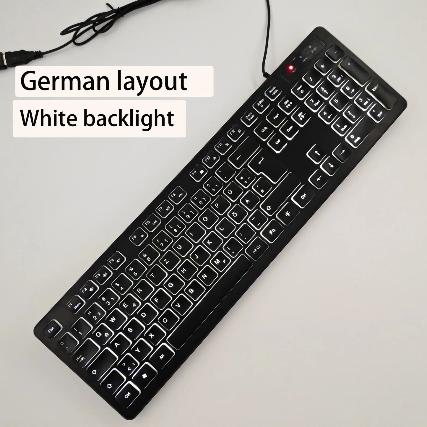 Teclado gaming de secretária com fios e retroiluminado, layout de teclado espanhol/francês (AZERTY)/russo/árabe/alemão, para computador de secretária e escritório