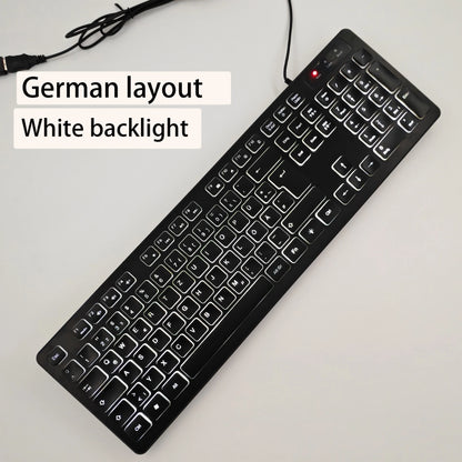Teclado gaming de secretária com fios e retroiluminado, layout de teclado espanhol/francês (AZERTY)/russo/árabe/alemão, para computador de secretária e escritório