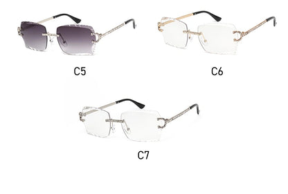 Fashion Rimless Square Sunglasses Vintage Diamond Brand Design Cut Lens Sun Glasses Men Women Metal Frame Luxury Eyewear
