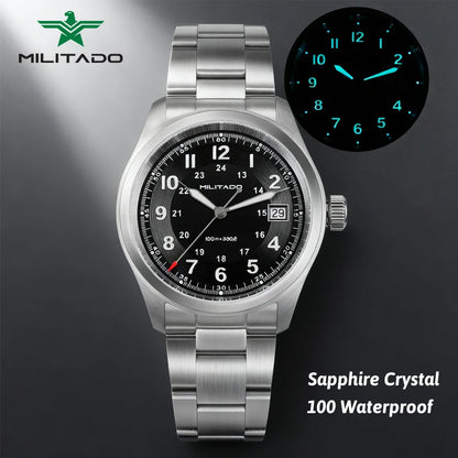 Militado ML08 Vintage Quartz Watch Ronda 515 Movement Ar Sapphire Mirror 38Mm Wrist Watch Date Super Luminous Waterproof Watches