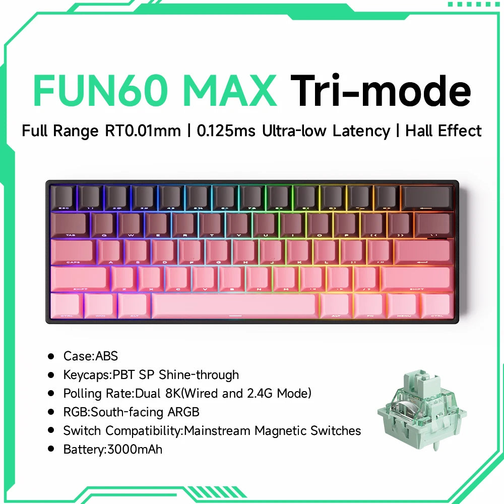 Tastiera meccanica Akko MonsGeek FUN60 con switch magnetici, 60%, tastiera gaming Rapid Trigger 0.01mm, 8K, ARGB, HE/TMR, custom