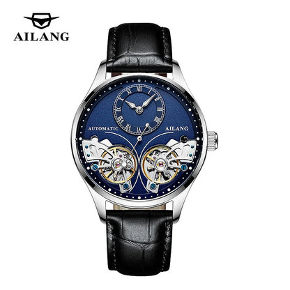 AILANG brandneue modische Double-Tourbillon-Uhr für Herren, Luxus-Edelstahl, wasserdicht, automatisch-mechanische Herrenuhr