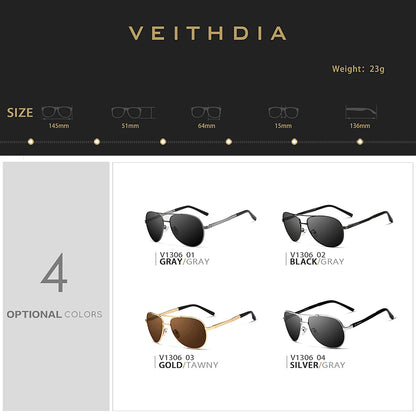 VEITHDIA Men's Polarized UV400 Sunglasses Vintage Designer Goggle Classic Fashion Outdoor Driving Sun Glasses For Male VT1306