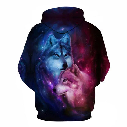 Bluzy z kapturem z nadrukiem 3D wilka, dla mężczyzn i kobiet, modne, casualowe, oversize, pulower w stylu hip-hop Harajuku, streetwearowe hoodie