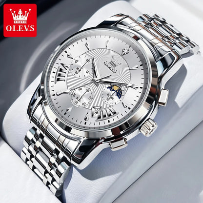 OLEVS – Modische rote Herrenuhr, luxuriöse Sportuhr, wasserdicht, Edelstahl-Chronograph, Quarz-Uhr, Herrenuhr (Relogio Masculino)