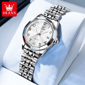 OLEVS 9970 Men Watch Original Brand Waterproof Luminous Quartz Watch Rhombus Mirror Stainless Steel Date-Day-Date Watch With Box
