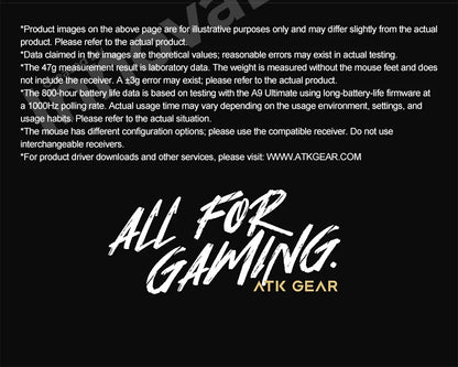 ATK Dragonfly A9 Ultimate trådløs gamingmus A9 Air PAW3950 ultralet ergonomisk e-sportsmus til gamere FPS CSGO A9 Ultra