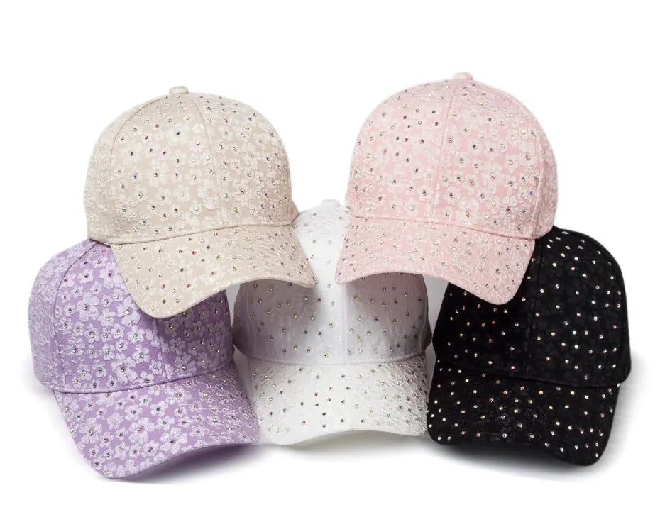 CNTANG Summer Women Rhinestone Baseball Cap Flower Embroidery Hats Female Snapback Fashion Designer Sun Hat Hip Hop Y2k Caps