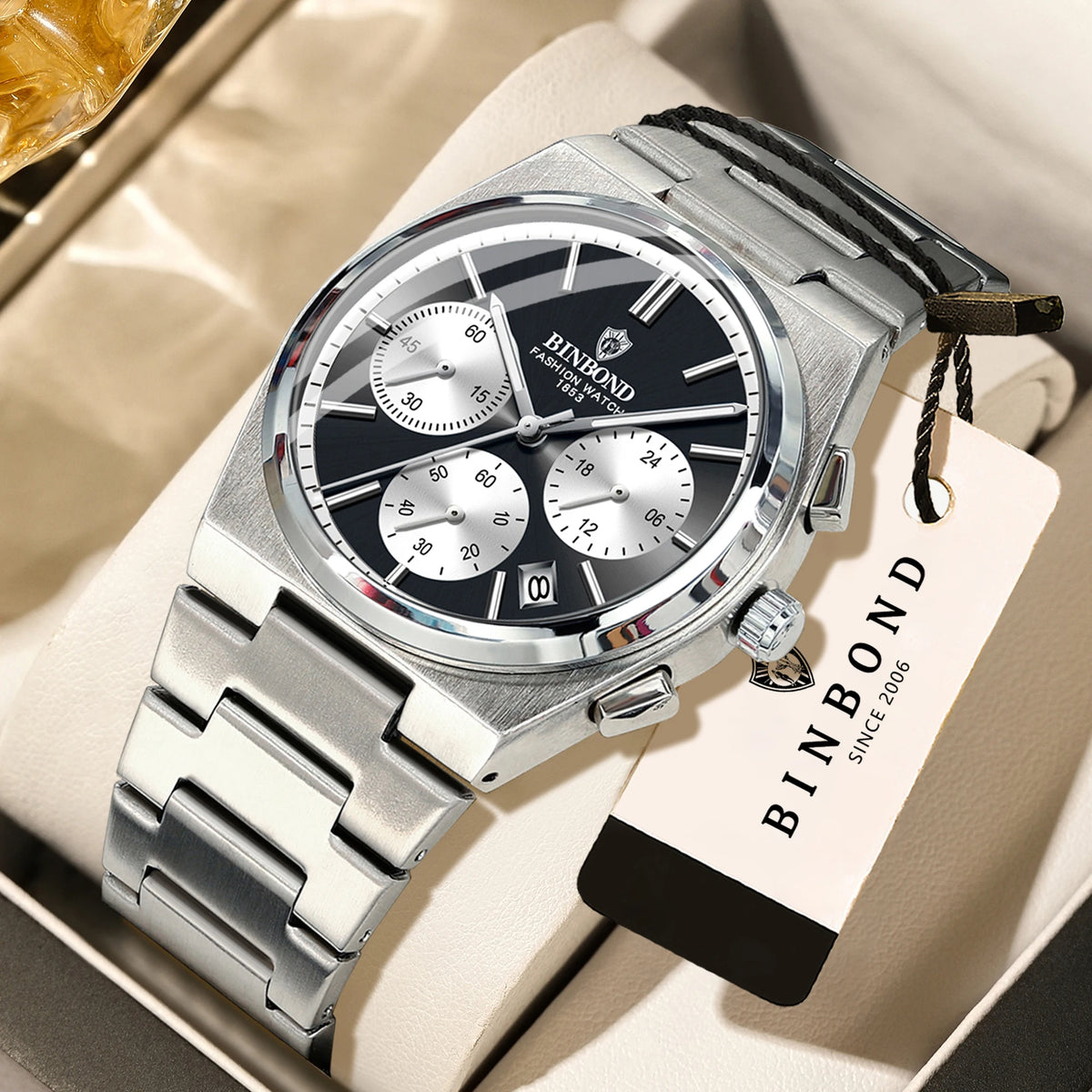 BINBOND – Präzise, robuste Quarz-Herrenuhr mit automatischem Datumsanzeige-Chronographen, Leuchtzeiger, wasserdicht, luxuriöse Freizeit-Herrenuhr Reloj