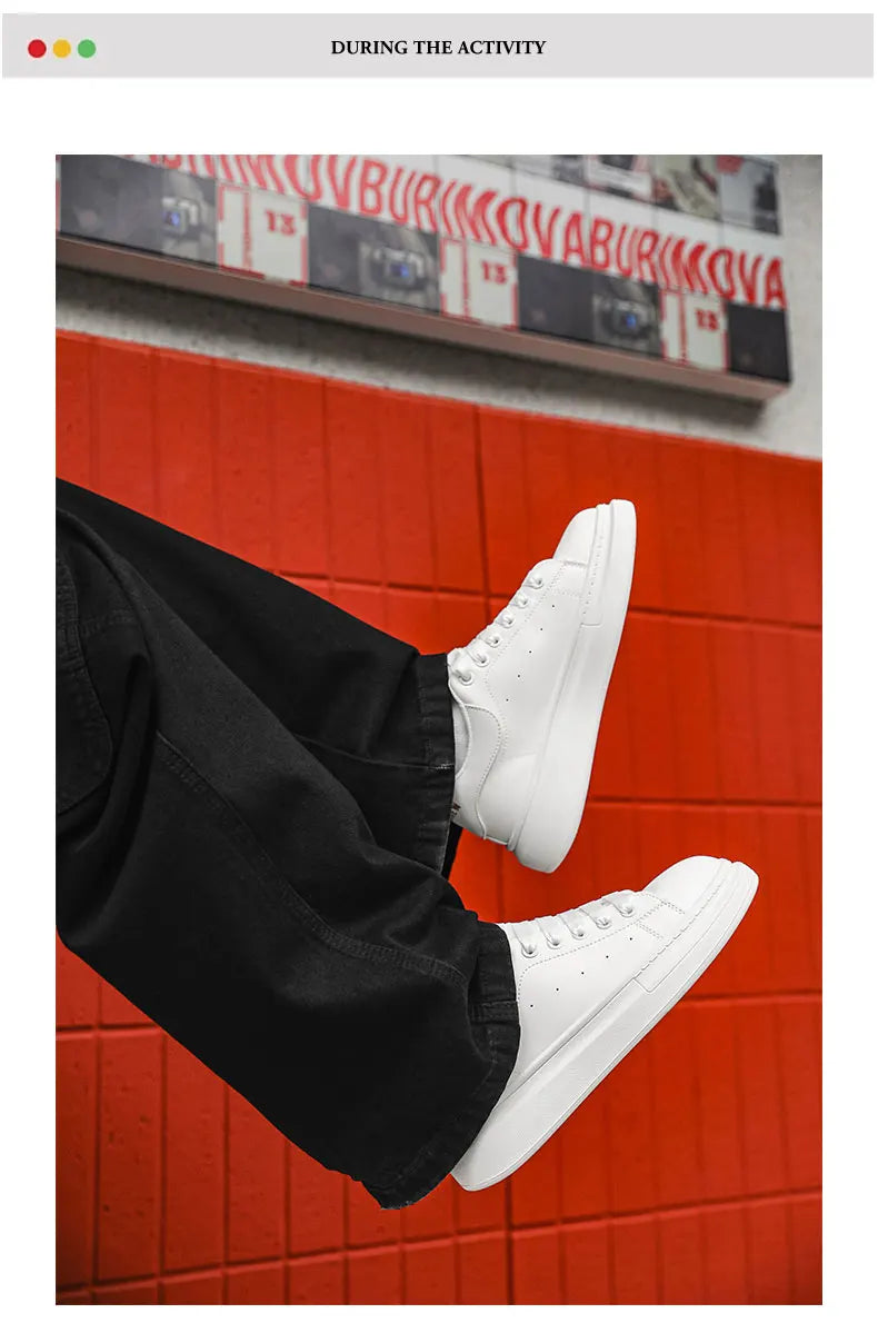 White Minimalist Sneakers for Men Comfy Leather Casual Sneakers Platform Skateboard Shoes Outdoor Low-Cut Men's Sports Shoes