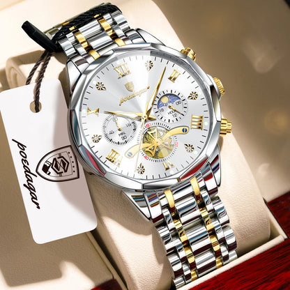 POEDAGAR Luxury Fashion Men Clock Waterproof Luminous Chronograph Male Watch Stainless Steel Quartz Business Men's Watches Reloj