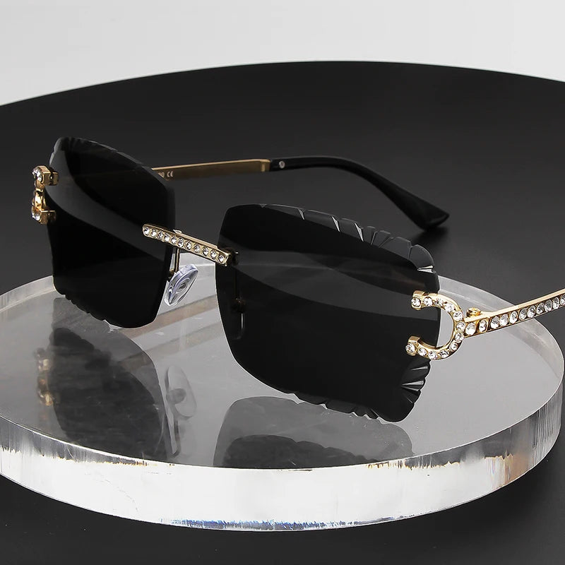 Fashion Rimless Square Sunglasses Vintage Diamond Brand Design Cut Lens Sun Glasses Men Women Metal Frame Luxury Eyewear