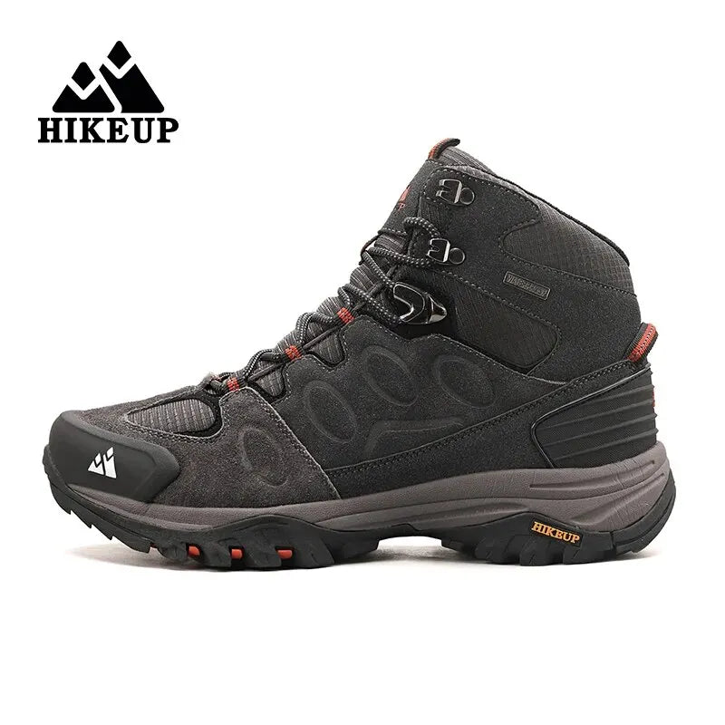 HIKEUP Scarponi da trekking da uomo alti, scarpe invernali da outdoor, con lacci, antiscivolo, sportive, casual, da trekking, in pelle scamosciata, calde
