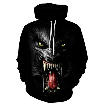 Bluzy z kapturem z nadrukiem 3D wilka, dla mężczyzn i kobiet, modne, casualowe, oversize, pulower w stylu hip-hop Harajuku, streetwearowe hoodie