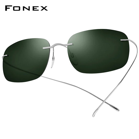 FONEX Titanium Rimless Sunglasses Men Austria Ultralight Frameless Square Polarized Sun Glasses for Women Japanese Shades 85694