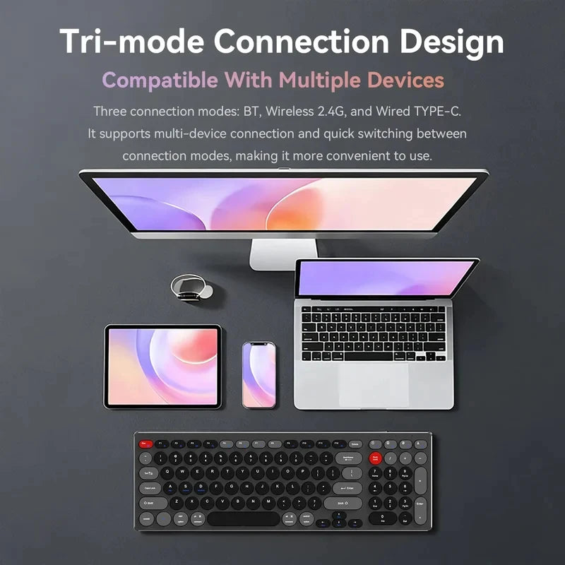 98-Key Ultra-Thin Silent Keyboard with Scissor-Switch, Tri-Mode BT/2.4G/Type-C Connectivity&Ergonomic Design For Typing