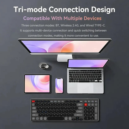 98-Key Ultra-Thin Silent Keyboard with Scissor-Switch, Tri-Mode BT/2.4G/Type-C Connectivity&Ergonomic Design For Typing