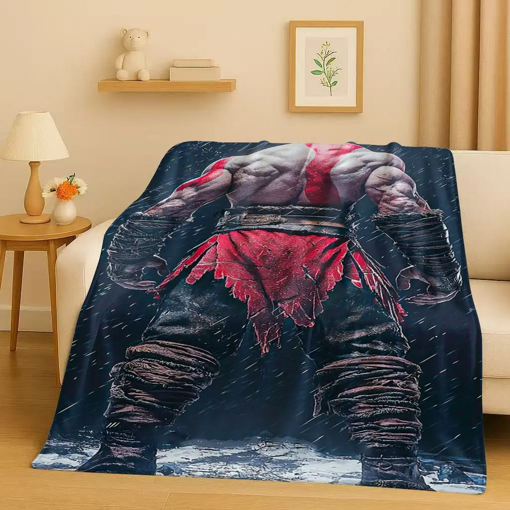 Kratos God of War Game Cartoon Gamer Flannel Blanket,Ultra Soft Warm Plush Throw for Home Bedroom Bed Sofa Cover Picnic Kids