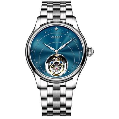 AESOP Mens Mechanical Wristwatches Flying Tourbillon Movement Skeleton Watch for Men Man Luxury Clocks Real Tourbillon Watch