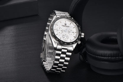 PAGANI DESIGN herenhorloge „New Moon“ – Luxe quartzhorloge, chronograaf, saffierglas met antireflectiebehandeling, keramische lunette, lichtgevende wijzers