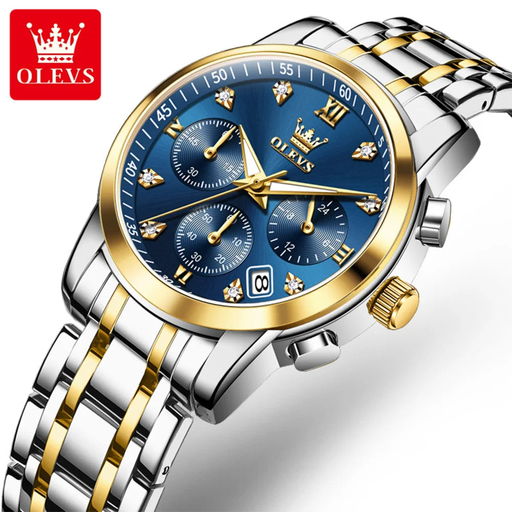 Montre femme OLEVS, marque de luxe, à quartz, étanche, lumineuse, date, chronographe, bracelet, montre habillée avec diamants.