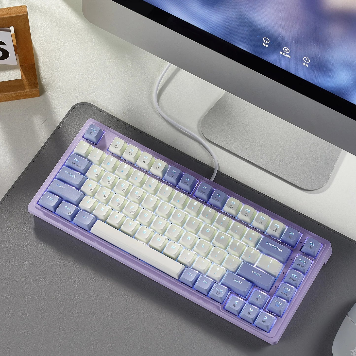 HEXGEARS M2 Mechanical Keyboard 87 Key Hot Swap PBT Gasket Structure White Backlit Macro Defined Gaming Mechanical Keyboard