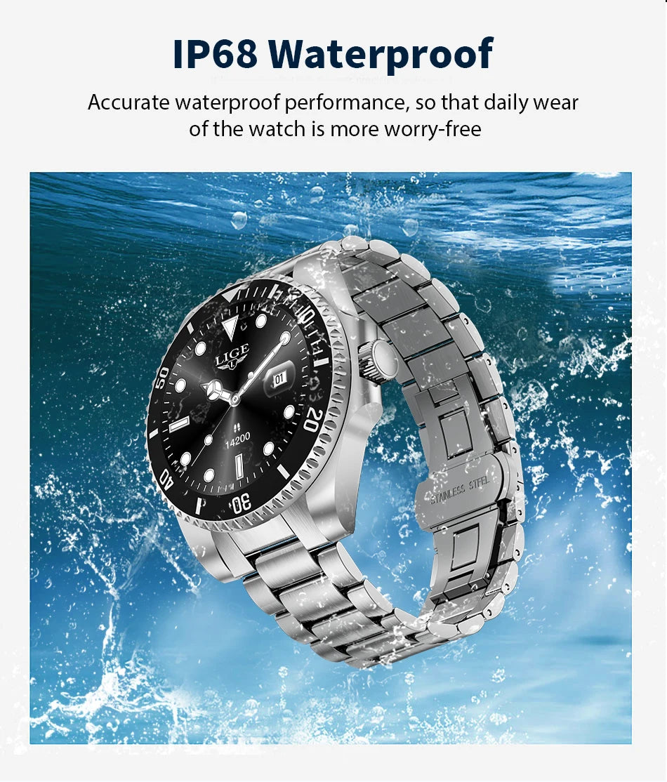 LIGE 2026 Smartwatch for Men  1.27" HD Display, Bluetooth Calling, IP68 Waterproof, Heart Rate & Fitness Monitor