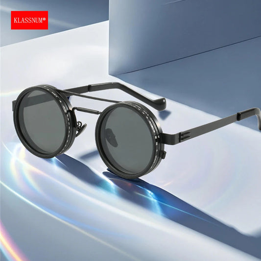 KLASSNUM Adjustable Sunglasses Men Nd Filter Glasses ND9 Speed Dimming Sun Glasses Round Polarized Fishing Driving Eyewear 2026