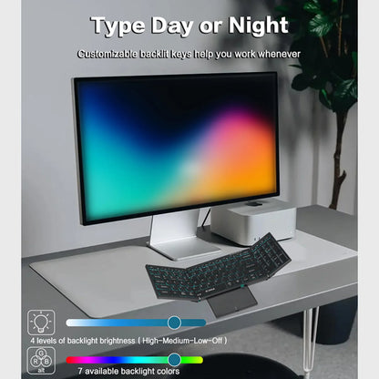Tastiera pieghevole full-size retroilluminata Jomaa Bluetooth+USB wireless con touchpad e tastierino numerico per laptop Windows