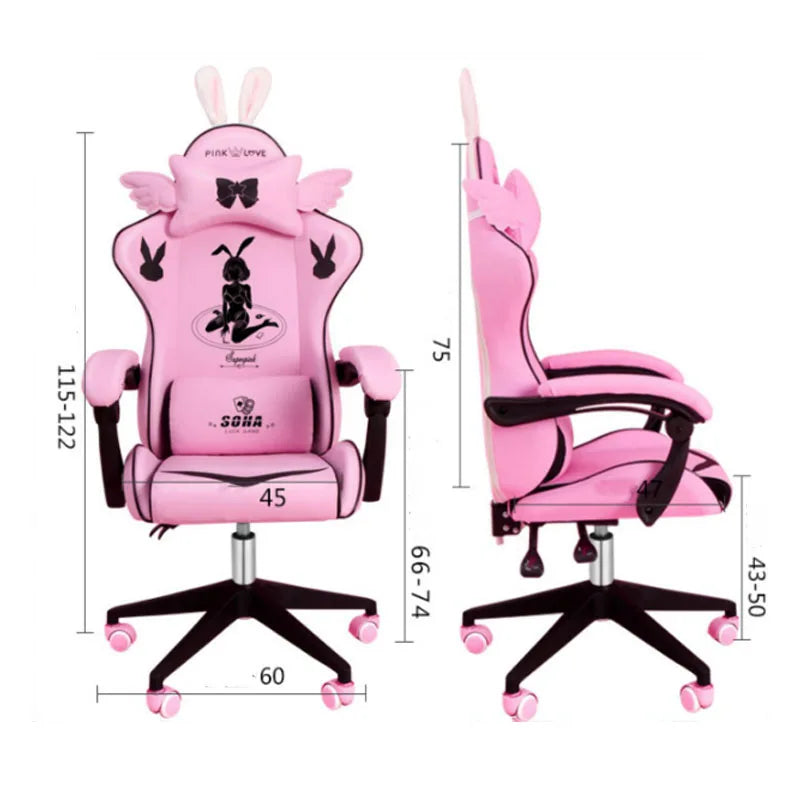 Pink Gaming Chair for Girls with Footrest, Ergonomic Swivel Gaming Chair, Adjustable Office Computer Chair, Cute Cartoon Gamer Chair
