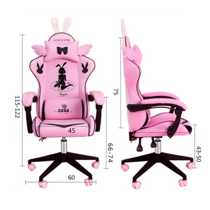 Pink Gaming Chair for Girls with Footrest, Ergonomic Swivel Gaming Chair, Adjustable Office Computer Chair, Cute Cartoon Gamer Chair