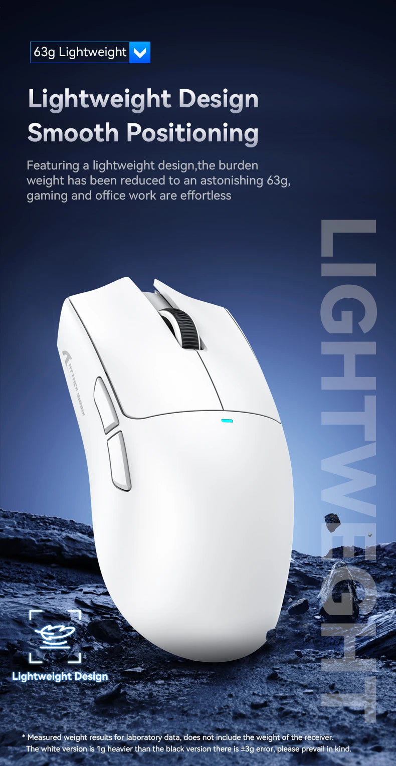 ATTACK SHARK X11SE vezeték nélküli gamer egér, három üzemmódú, 63g szuperkönnyű kialakítás PAW3311 érzékelővel, 22000 DPI, 300mAh akkumulátor, kettős driver