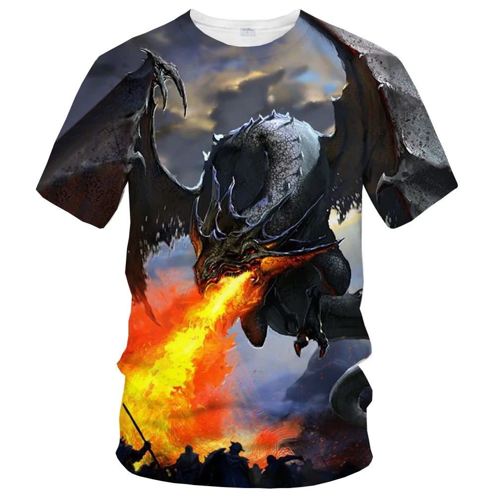 Sommermodetrend: kreatives, lässiges, weiches und bequemes Kurzarm-T-Shirt mit 3D-Druck und Drachenmuster
