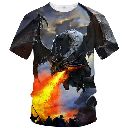 Sommermodetrend: kreatives, lässiges, weiches und bequemes Kurzarm-T-Shirt mit 3D-Druck und Drachenmuster