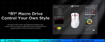 Mysz gamingowa ATTACK SHARK R1 Tri-mode, sensor PixArt PAW3311, 18000 DPI, 1000hz, ultralekka 59g, do dużych dłoni, do PC/Mac