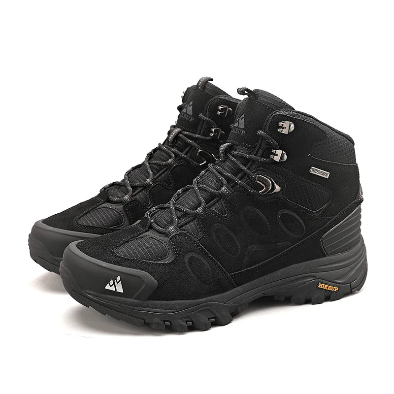 HIKEUP Scarponi da trekking da uomo alti, scarpe invernali da outdoor, con lacci, antiscivolo, sportive, casual, da trekking, in pelle scamosciata, calde