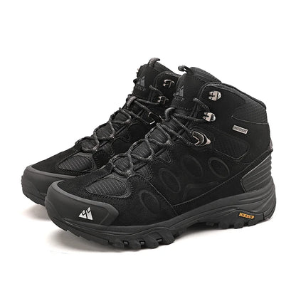 HIKEUP Scarponi da trekking da uomo alti, scarpe invernali da outdoor, con lacci, antiscivolo, sportive, casual, da trekking, in pelle scamosciata, calde