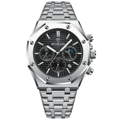 Montre-bracelet à quartz de luxe BINBOND, lumineuse, étanche, chronographe avec date automatique, montre pour homme, montre de sport et d'affaires.