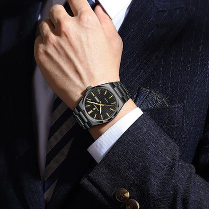 Relógio de pulso de luxo para homem POEDAGAR, estanque, luminoso, em aço inoxidável, com data e dia da semana, de quartzo, estilo empresarial.
