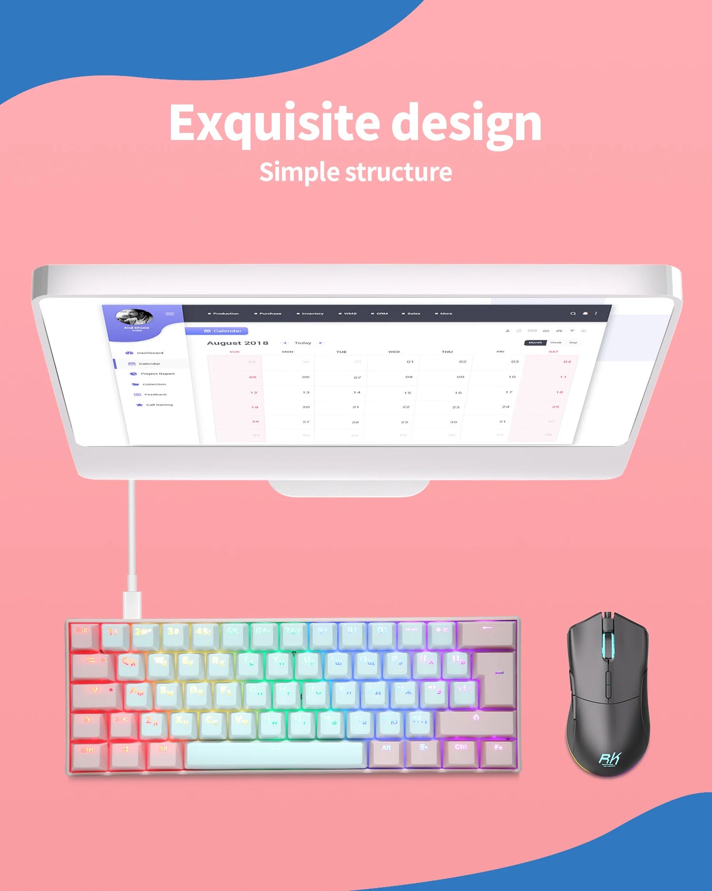 UYIQ YQ62 62 Keys Korean Russian Mechanical Keyboard 60% Mini Portable Color Backlit Wired Gaming Keyboard for Travel Office PC