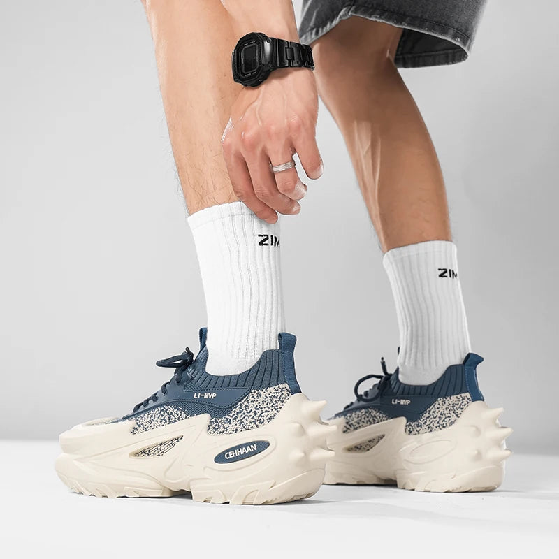 Męskie buty sportowe z elastyczną, grubą podeszwą, antypoślizgowe buty do ćwiczeń na świeżym powietrzu, uniwersalne buty do codziennego noszenia, modne buty uliczne, buty do spacerów