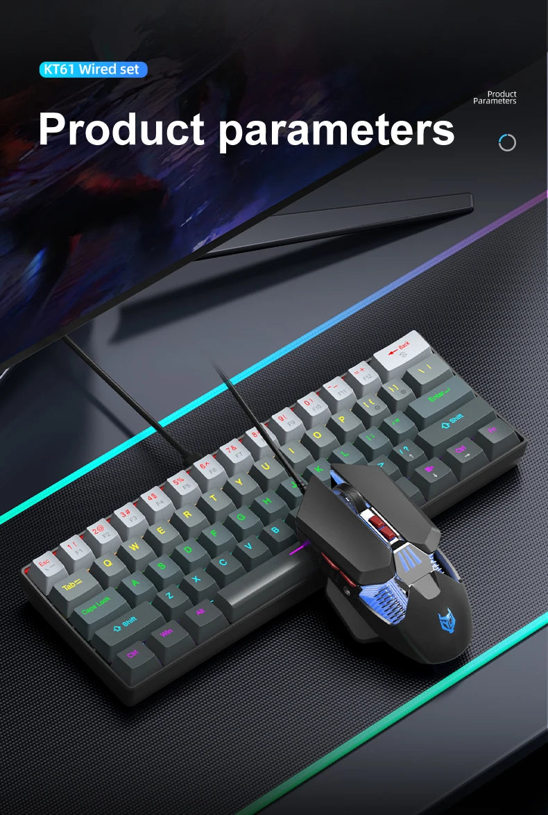 APAYADO K61 Mini Mechanical Keyboard,Wired,61 Keys,Phantom RGB, Black/White Red/Blue Mechanical Switch for Gaming,60% Portable