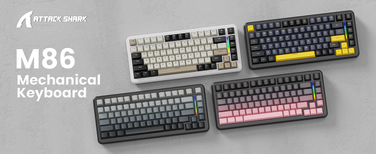 ATTACK SHARK M86 Wireless Mechanical Gaming Keyboard, 75% Gasket Hot Swappable RGB Custom Keyboard, Side Printed PBT Keycaps