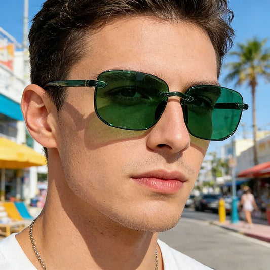 Classic Rimless Sunglasses Men Square Frame Sun Glasses Ultralight Male Driving Eyewear UV400 Goggles Retro Shades Oculos de sol
