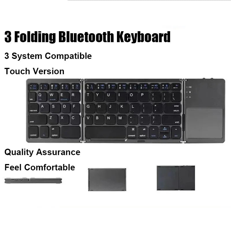 Teclado Bluetooth triplo com touchpad, teclado mini portátil recarregável sem fios para Windows Android iOS