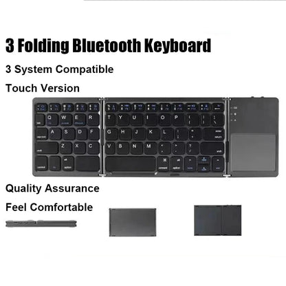 Teclado Bluetooth triplo com touchpad, teclado mini portátil recarregável sem fios para Windows Android iOS