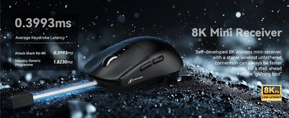 Attack Shark R6 Ελαφρύ Ασύρματο Gaming Ποντίκι, Ποντίκι Υπολογιστή με Αισθητήρα PAW 3950Max και Nordic 52480, Ρυθμός Αναφοράς 8KHz