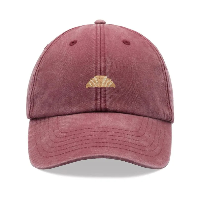 1pc Croissant Printing Retro Baseball Caps for Men,outdoor Leisure Washed Adjustable Dad Hat Faded Sports Sun Tralve Dailywear