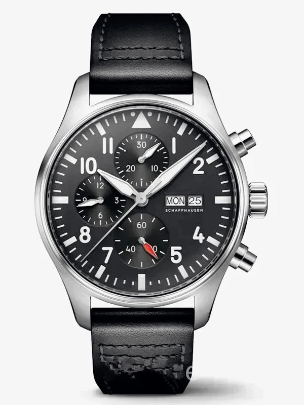 Premium 2026 Men's 43mm Pilot Le Petit Blue Automatic Mechanical Watch Luxury Brown Leather Stainless Steel Strap Business